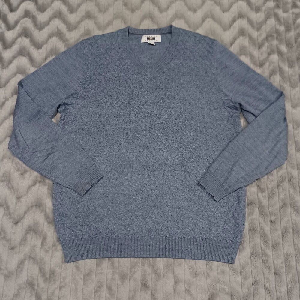 Joseph Abboud Mens Size L Blue Long Sleeve Textured Merino Wool Blend Sweater